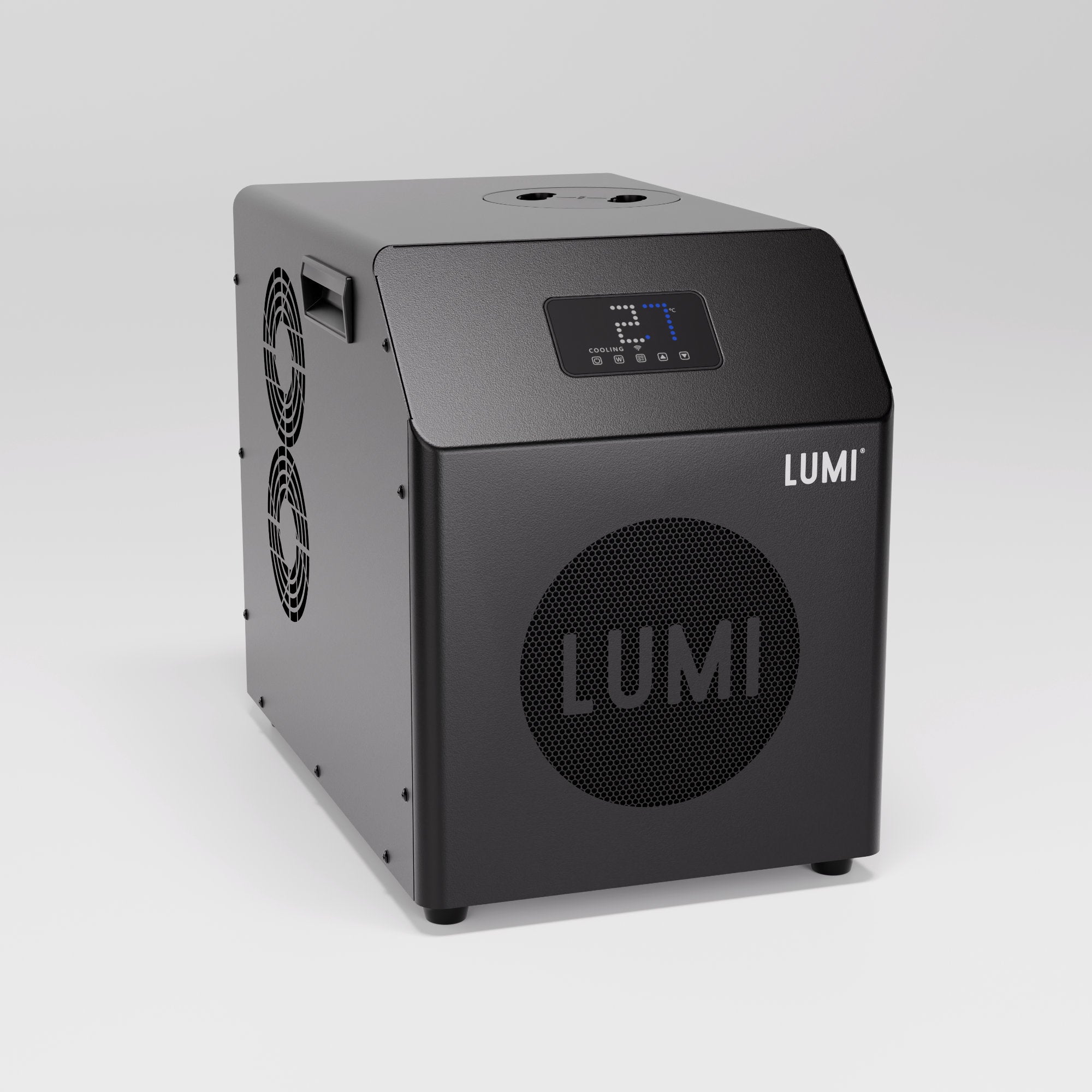 Angled view of the compact and powerful LUMI Mini Chiller 2