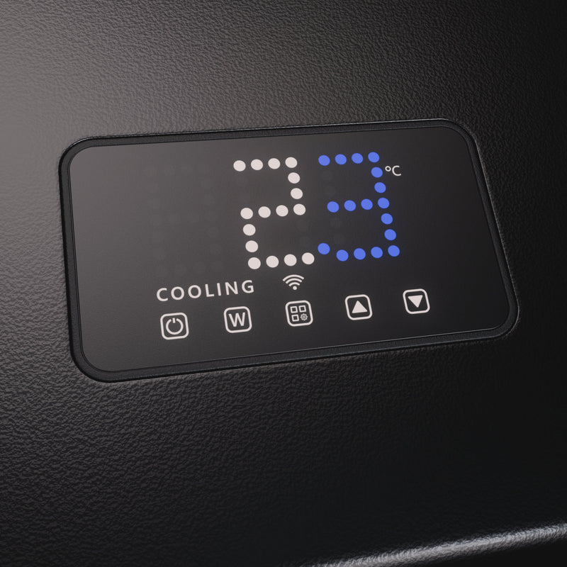 Coseup photo of the dot-matrix LED screen of the LUMI Mini Chiller 2 ice bath chiller unit.