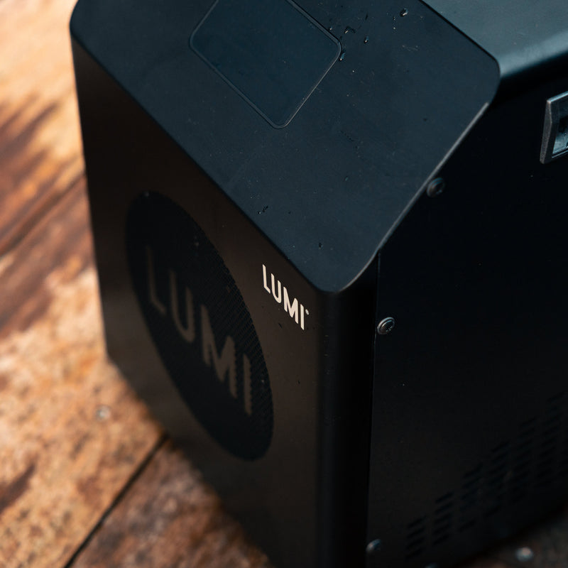 Closeup corner detail photo of the LUMI Mini Chiller 2