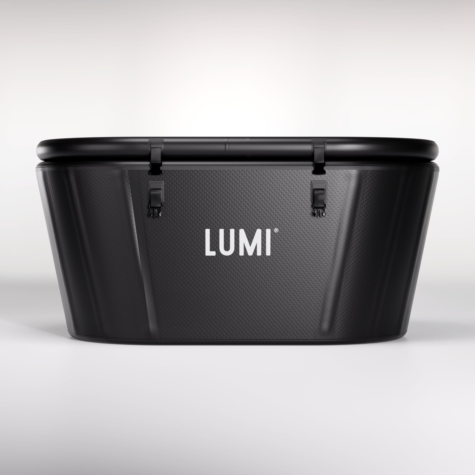 LUMI Pro Duo Ice Bath with secure lid showcasing sleek black design for advanced cold therapy recovery and wellness.