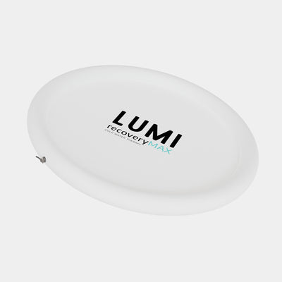 Thermo Lid by LUMI Recovery MAX - A white circular insulated cover with triple-layer TPE insulation, designed to fit ice bath pods. Features LUMI branding in black and blue text on a smooth, matte surface.