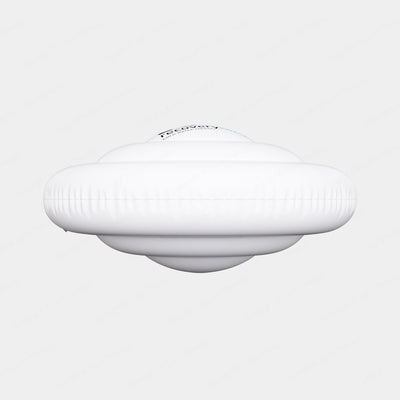 UFO Thermo Lid shown in pure white, featuring a distinctive saucer-shaped design with concentric ridges and a pyramid-like structure. This inflatable thermal cover is designed to fit Recovery Pod ice baths, displaying its innovative insulation technology.