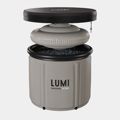 The LUMI Max Ultra ice bath in stone grey.