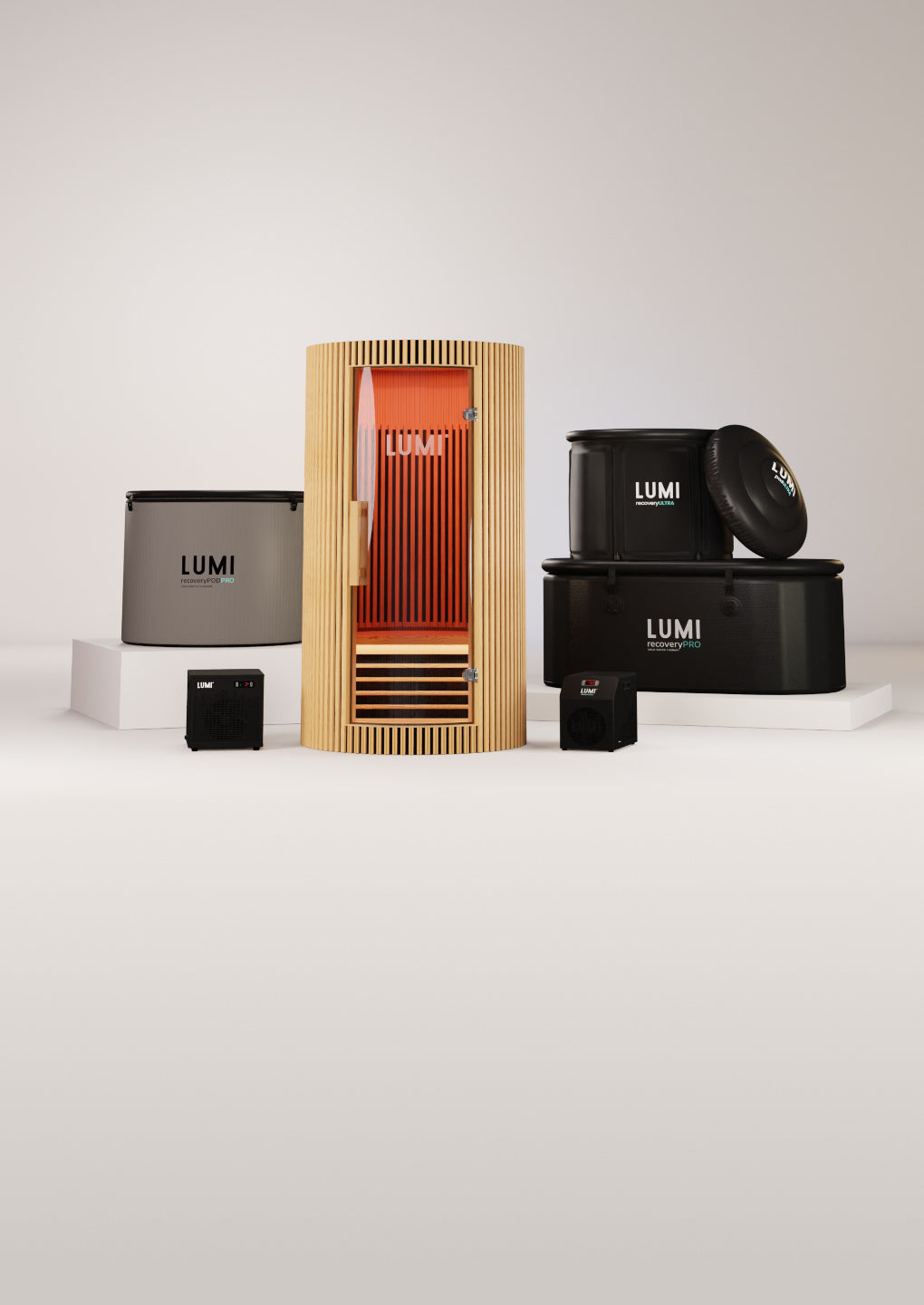 LUMI ice bath, chiller and sauna product collection