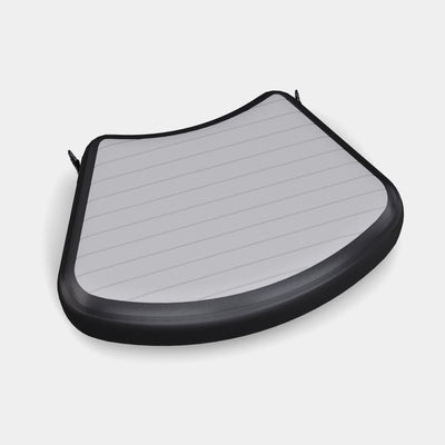 PRO Barrel Step: Inflatable curved step with non-slip rubber grip top in grey with black borders, designed for safe ice bath entry. Features ribbed surface pattern and durable PVC construction.