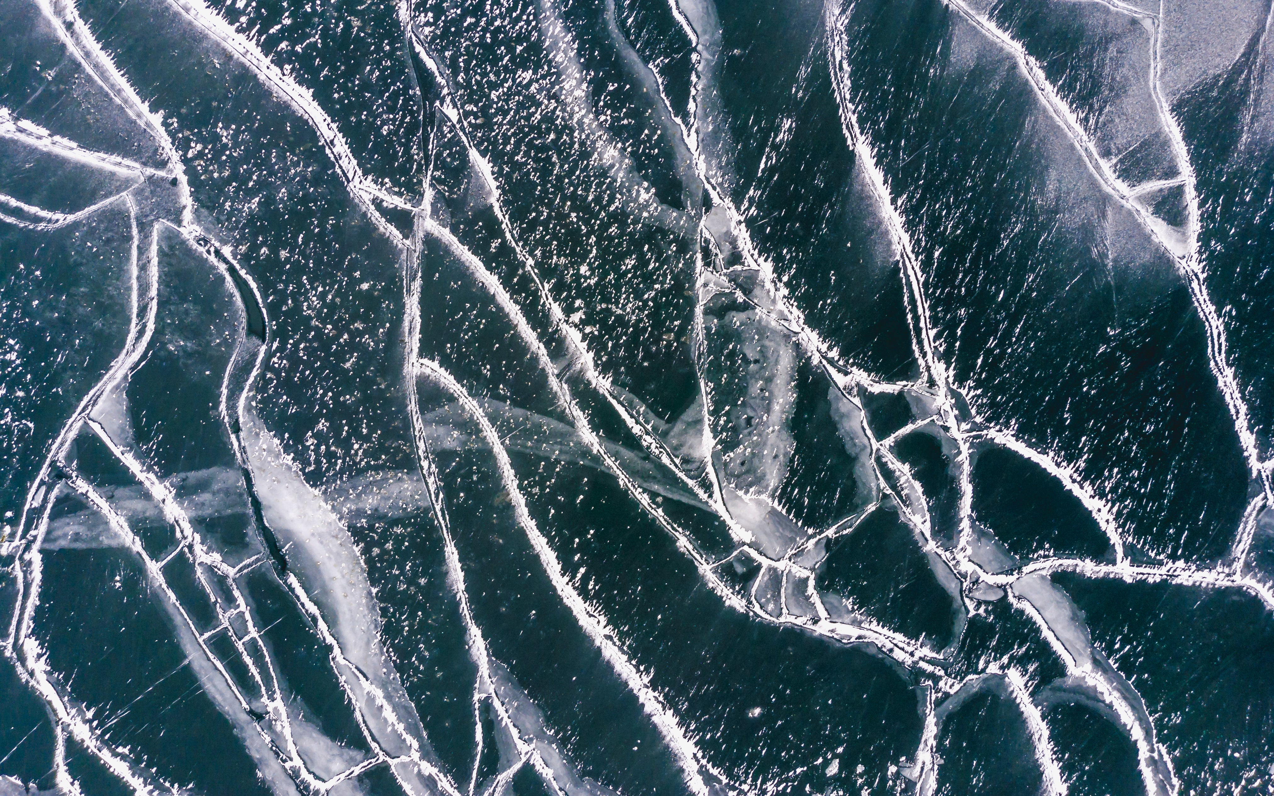 Ice cracks on a frozen lake