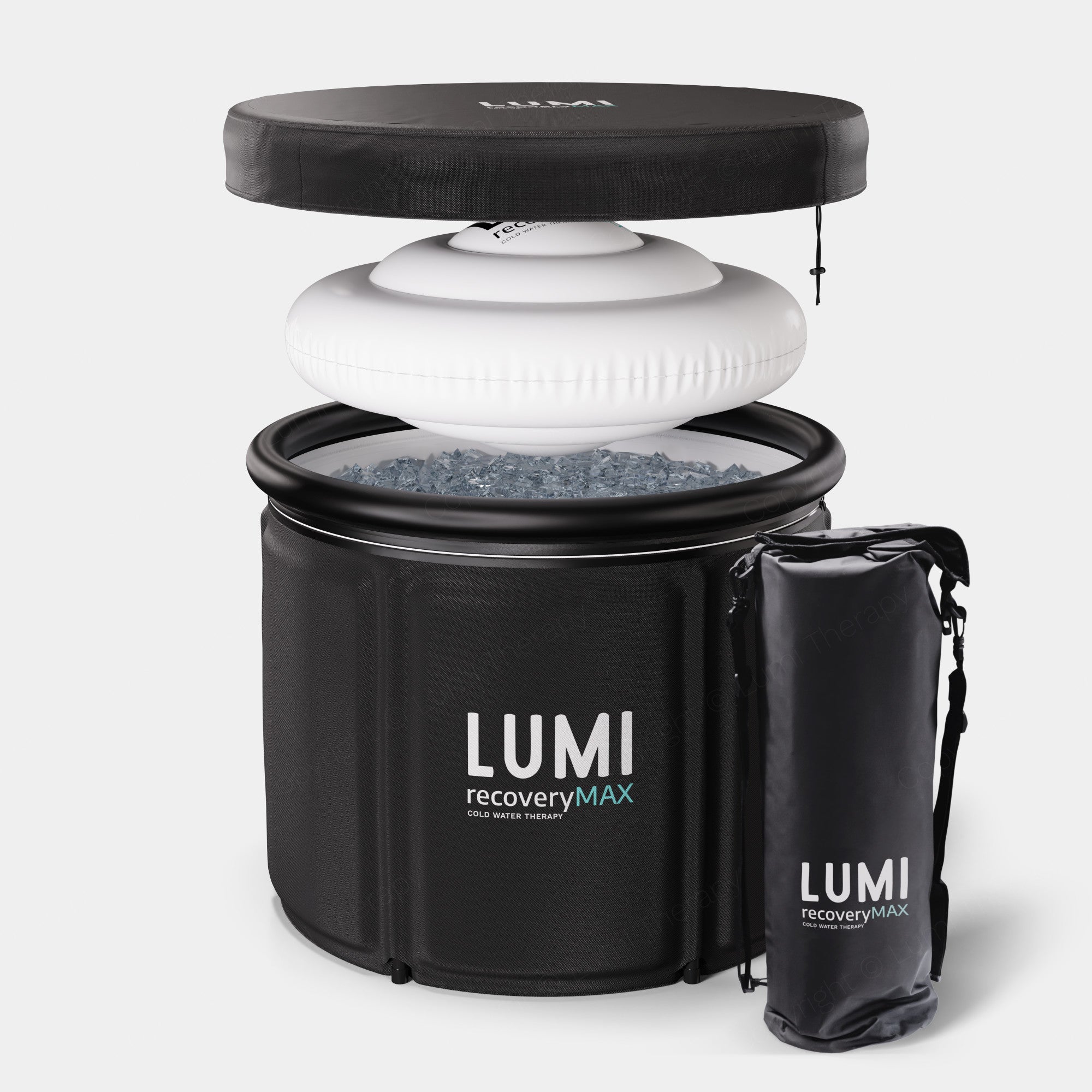 The LUMI Pod MAX ice bath with extras - All weather cover, UFO Thermo lid and the LUMI dry bag.