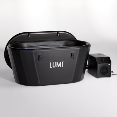 LUMI Pro Duo Ice Bath with Mini Chiller 2 showing sleek black design for advanced cold therapy and recovery sessions