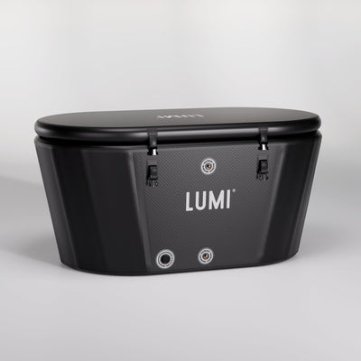 LUMI Recovery Duo PRO Ice Bath with sleek black design and secure lid for effective cold therapy and recovery sessions