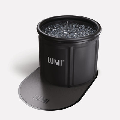 LUMI Ice Bath Floor Mat in black with textured non-slip surface and breathable mesh reinforcement beneath ice bath tub